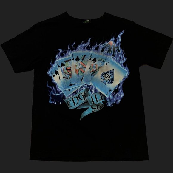 printed graphic tee playing cards w/ blue flames - Picture 1 of 2